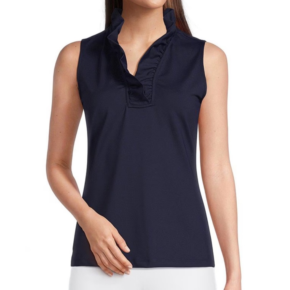 J. McLaughlin Blue Sleeveless Ruffled Blouse